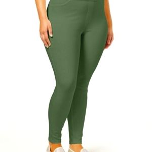 HUE Plus Size Original Denim Leggings. 2X Olive